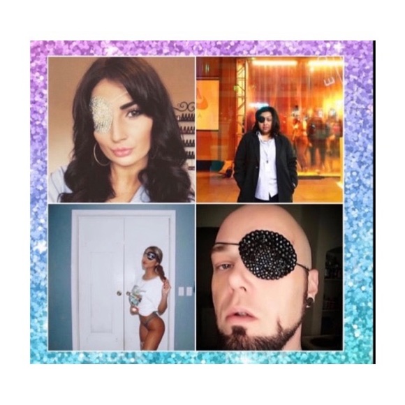 Iridescent Red Crystal Fancy Custom Eye Patch Cover Up Left Or Right Eye New - Picture 3 of 3